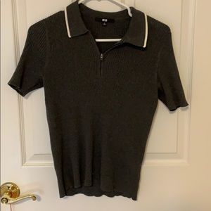 Knit charcoal quarter zip with collar